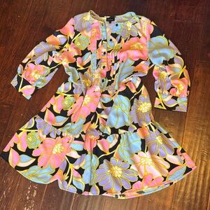 Who What Wear big floral print minidress tiered black and pastel colorway size s